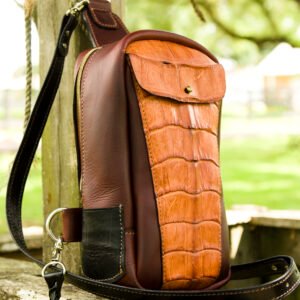 Sling Bag – Bordeuax Top Grain Leather with Cognac Louisiana Alligator
