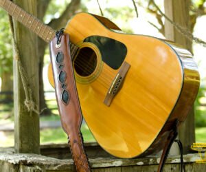 The Bayou One one-of-a-kind leather guitar strap with Louisiana alligator